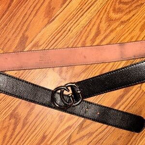 Gucci Black Pebbled Leather Belt with Interlocking Double G Hardware